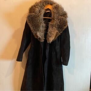 Young Dimensions 1970’s Bohemian Vintage Leather Suede Fur Wrap Trench Coat